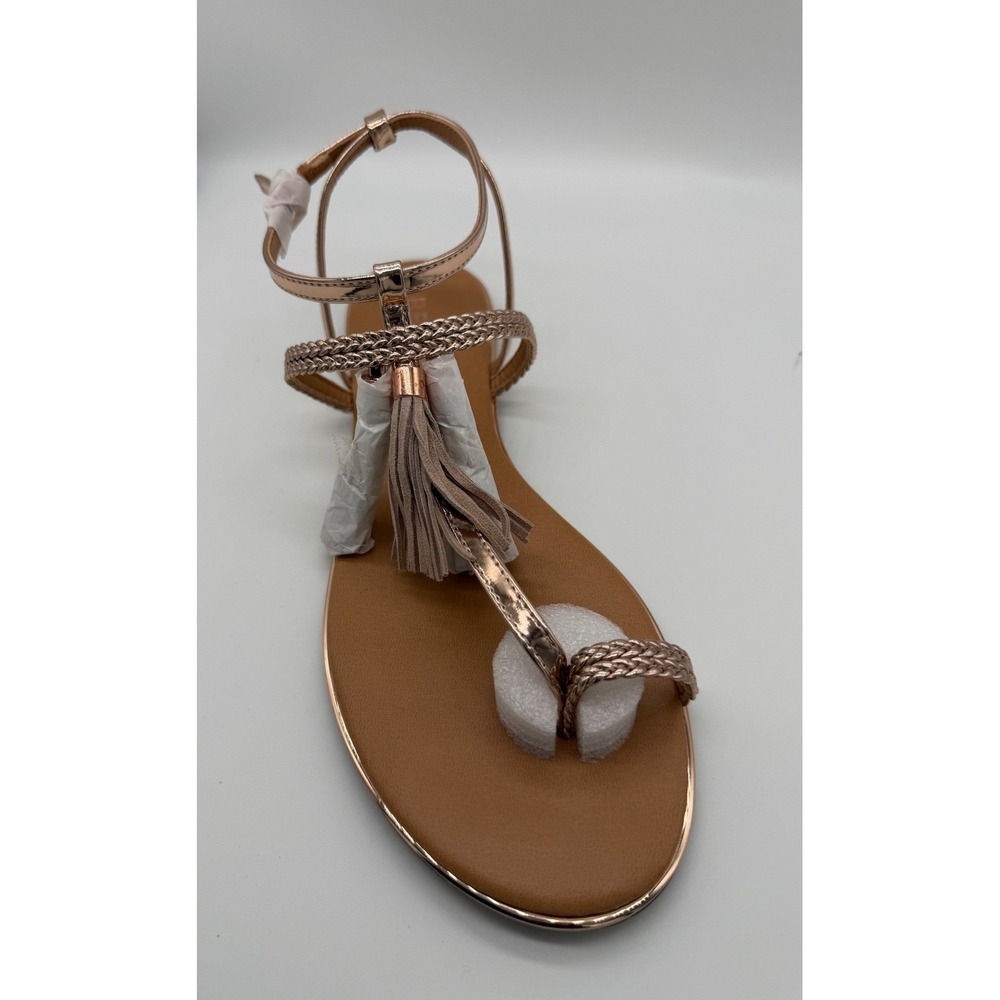 Report Citrine Sandals Women's 9 Rose Gold Metallic Braided Tassel Elegant Boho